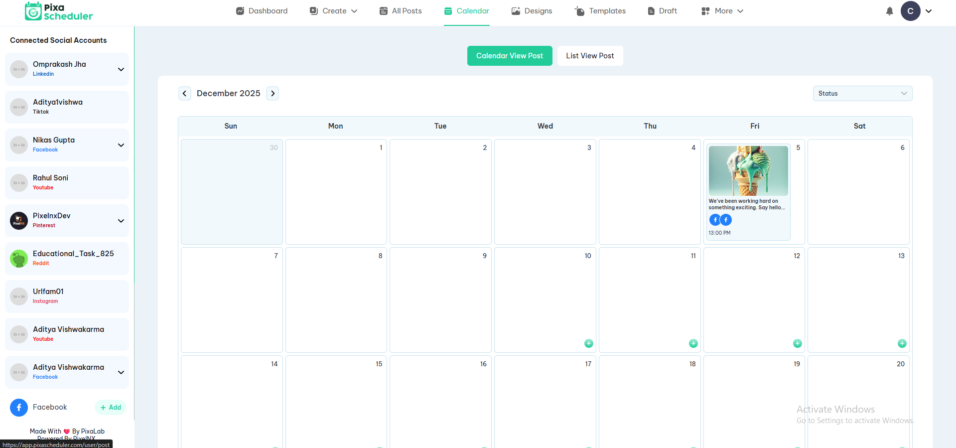 Calendar Interface