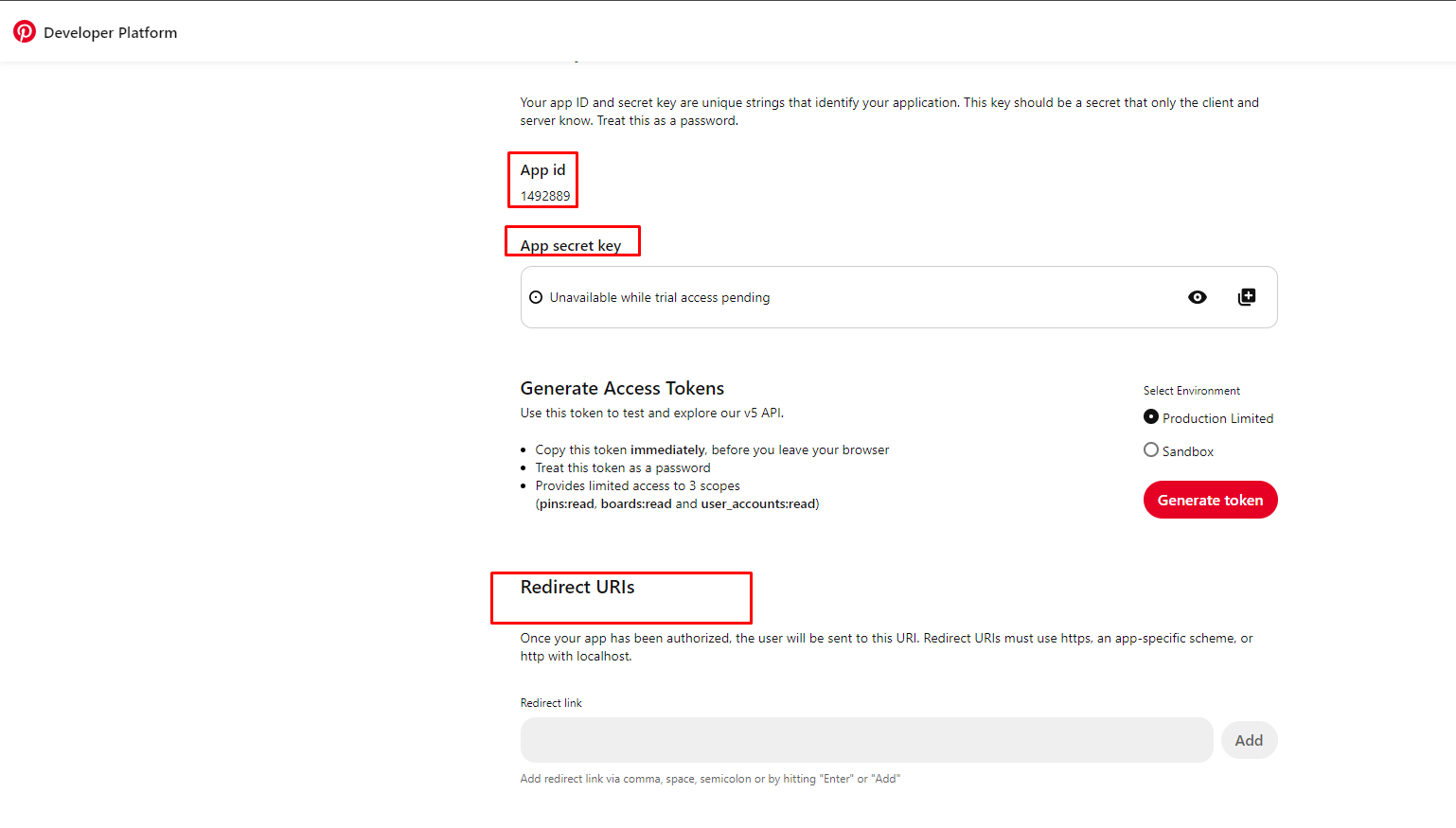 Pinterest Redirect URL