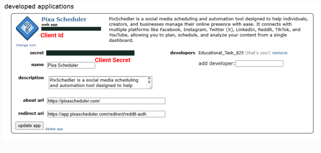 Reddit App Credentials