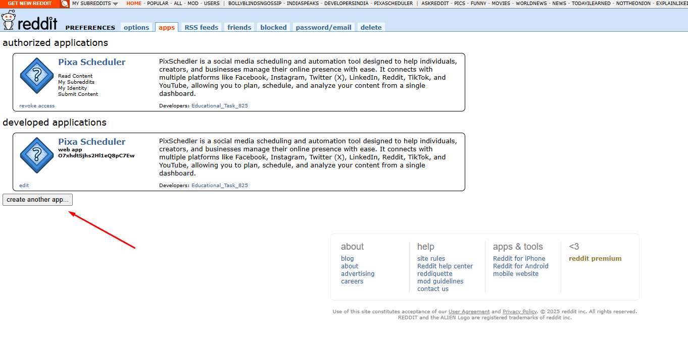 Reddit Developer Dashboard