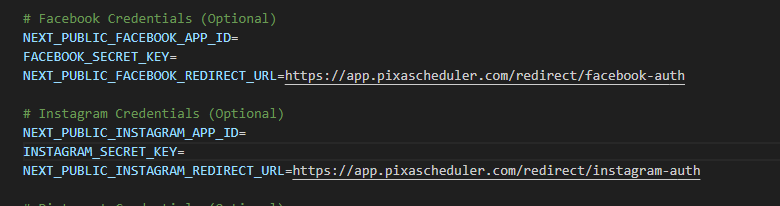 .env Facebook Instagram Example